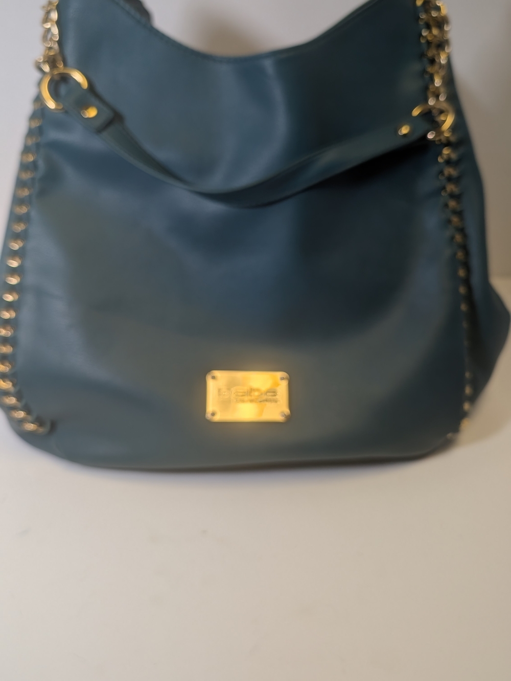 bebe Teal Green Hobo with Gold Chain Detail